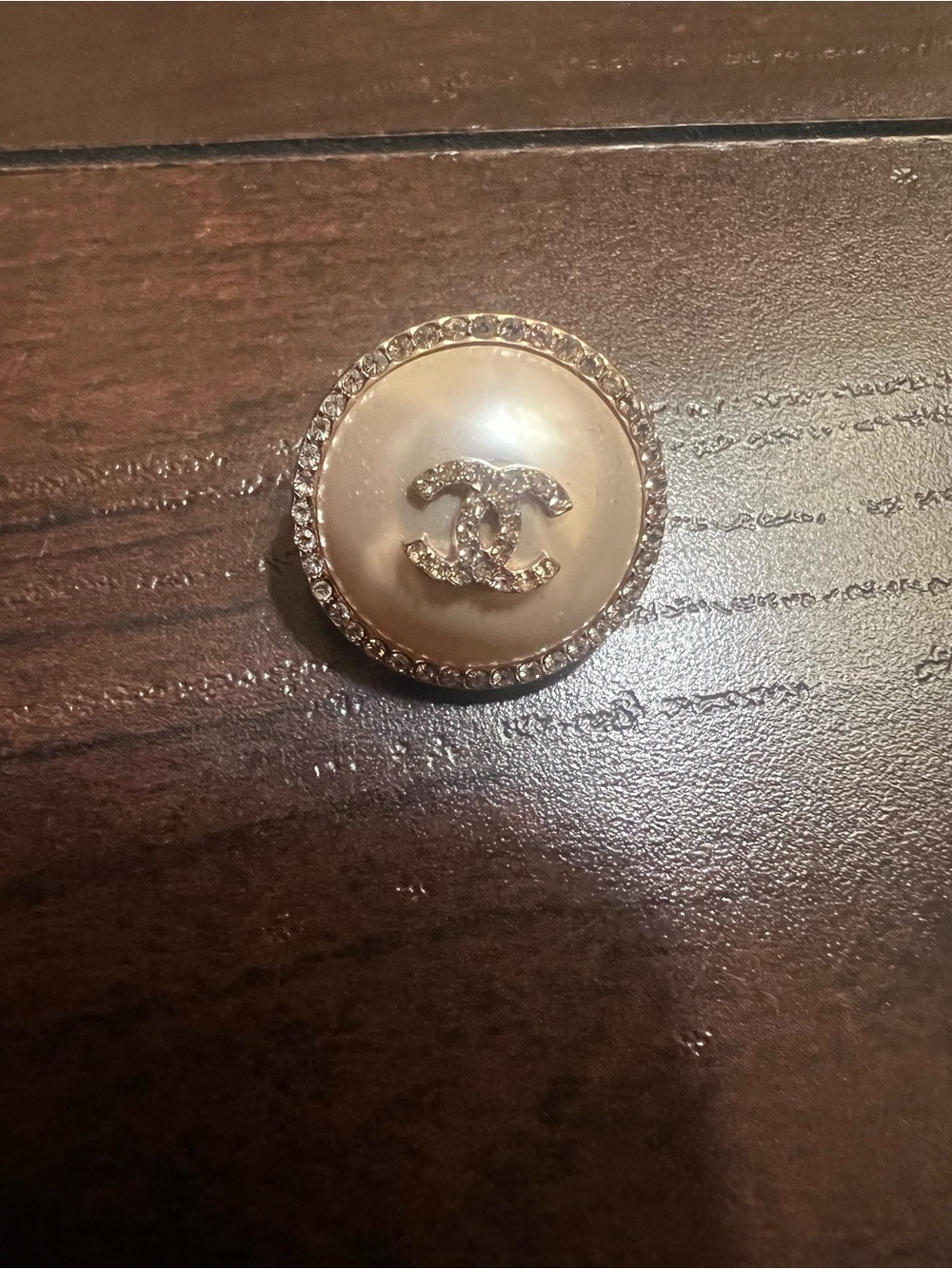 Chanel Pearl and Rhinestone Button Pendant - Gold Tone